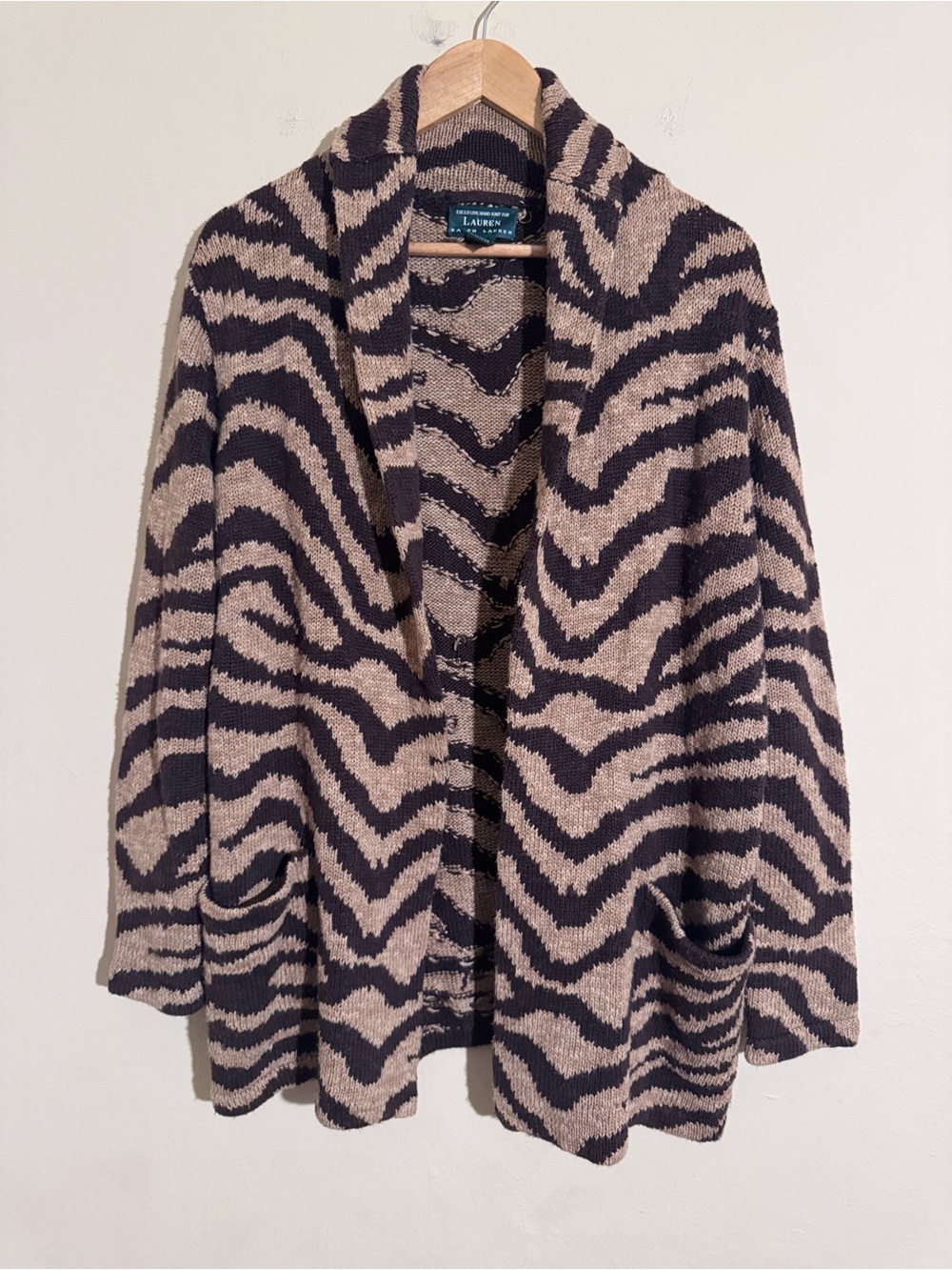 Lauren Ralph Lauren Zebra-Print Open Cardigan Jacket - Chocolate Brown & Tan